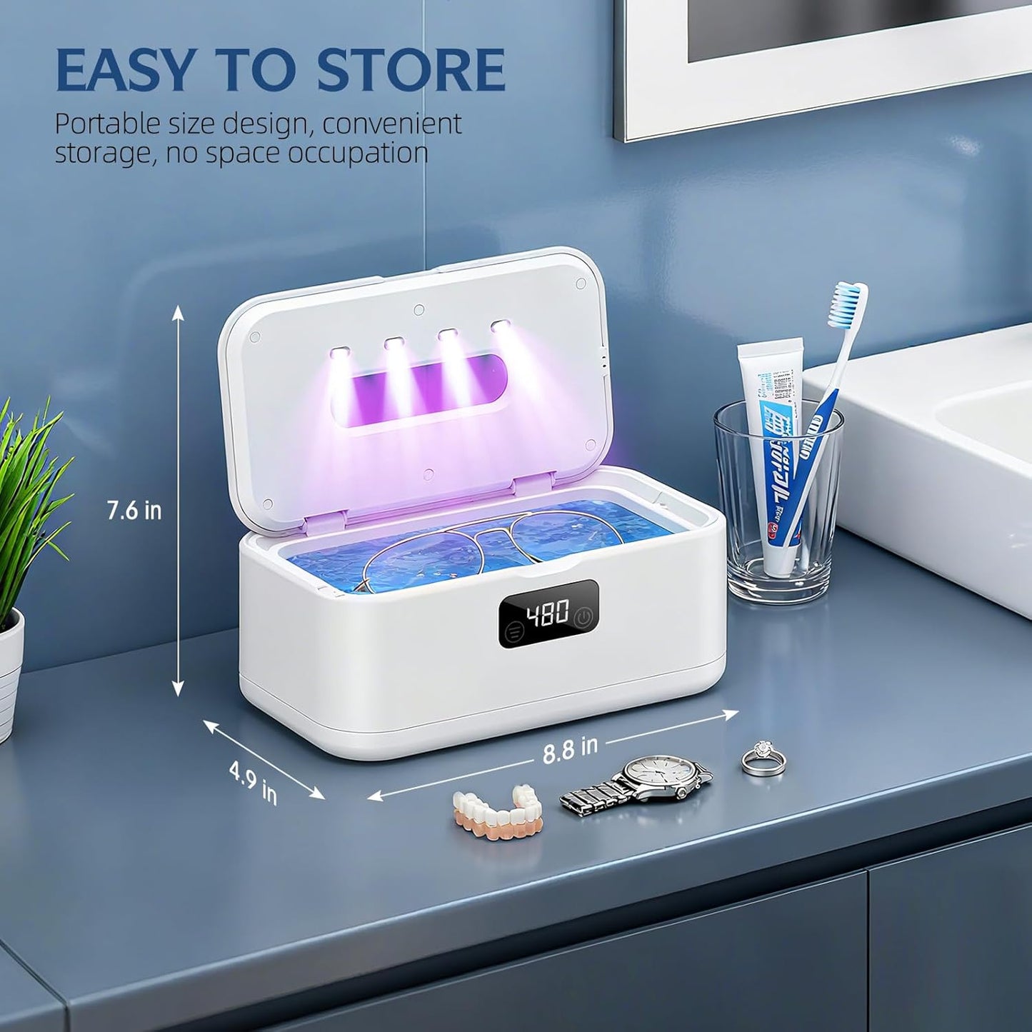 Ultrasonic Jewelry Cleaner | Dual-Intensity Technology with Compact Design for Effective Cleaning 11