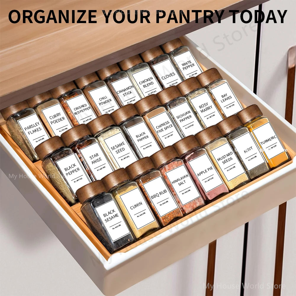 Essential Spice Organizer | 13-Piece Glass Spice Jar Set with Bamboo Lids | Stylish Storage for Fresh Seasonings 10
