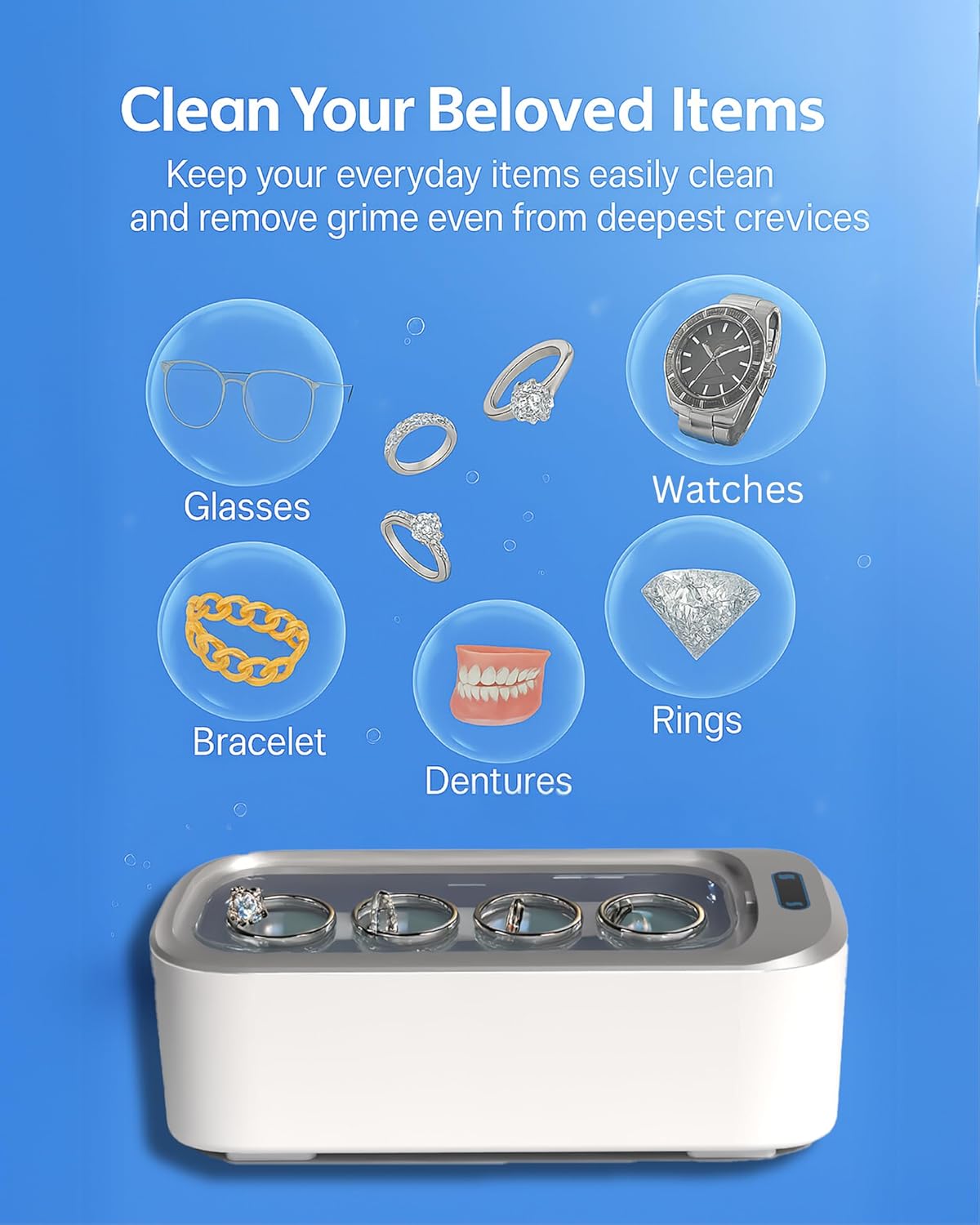 Ultrasonic Cleaner Set | Portable Jewelry Cleaner with 46KHz Frequency | Efficient Deep Cleaning for Glasses and Jewelry 4