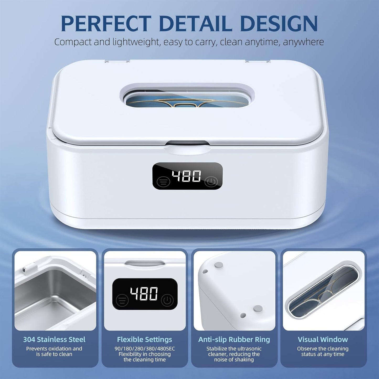 Ultrasonic Jewelry Cleaner | Dual-Intensity Technology with Compact Design for Effective Cleaning 7