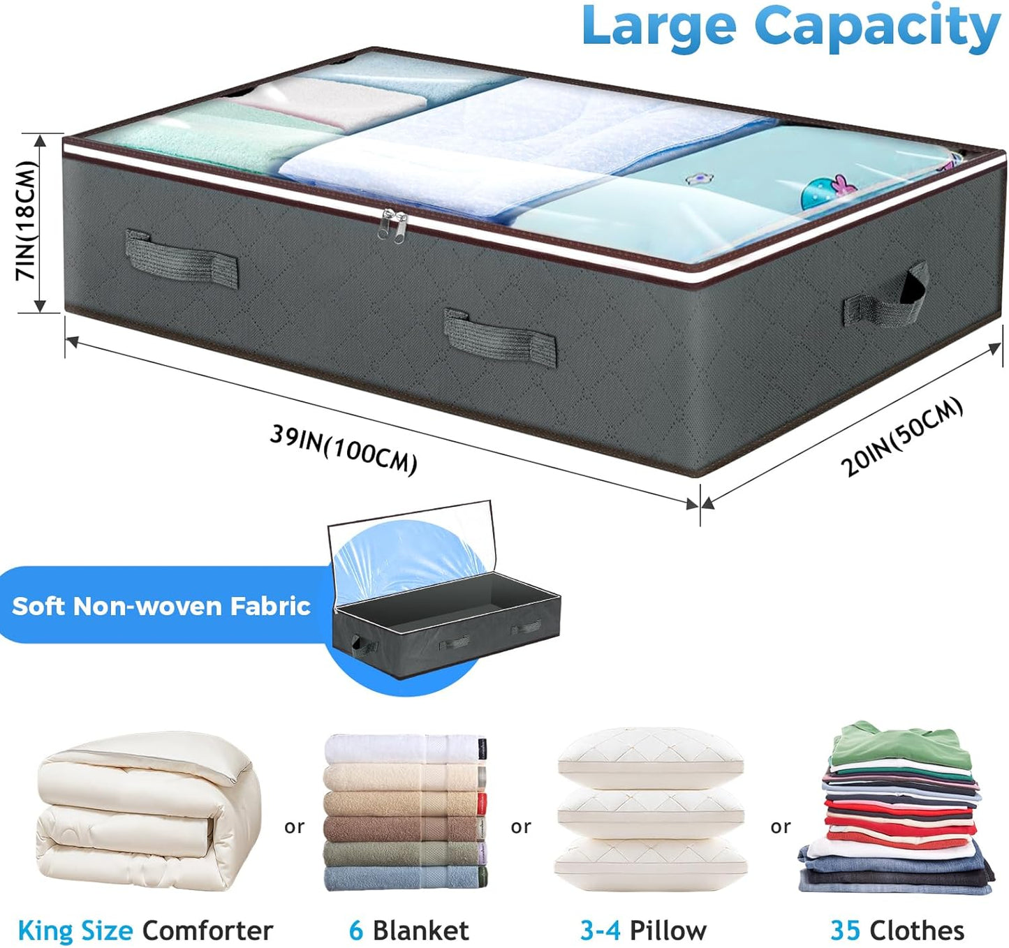 Budding Joy | 90L Under Bed Storage Bags with Clear Window | Durable Foldable Organizers for Efficient Space Management 4