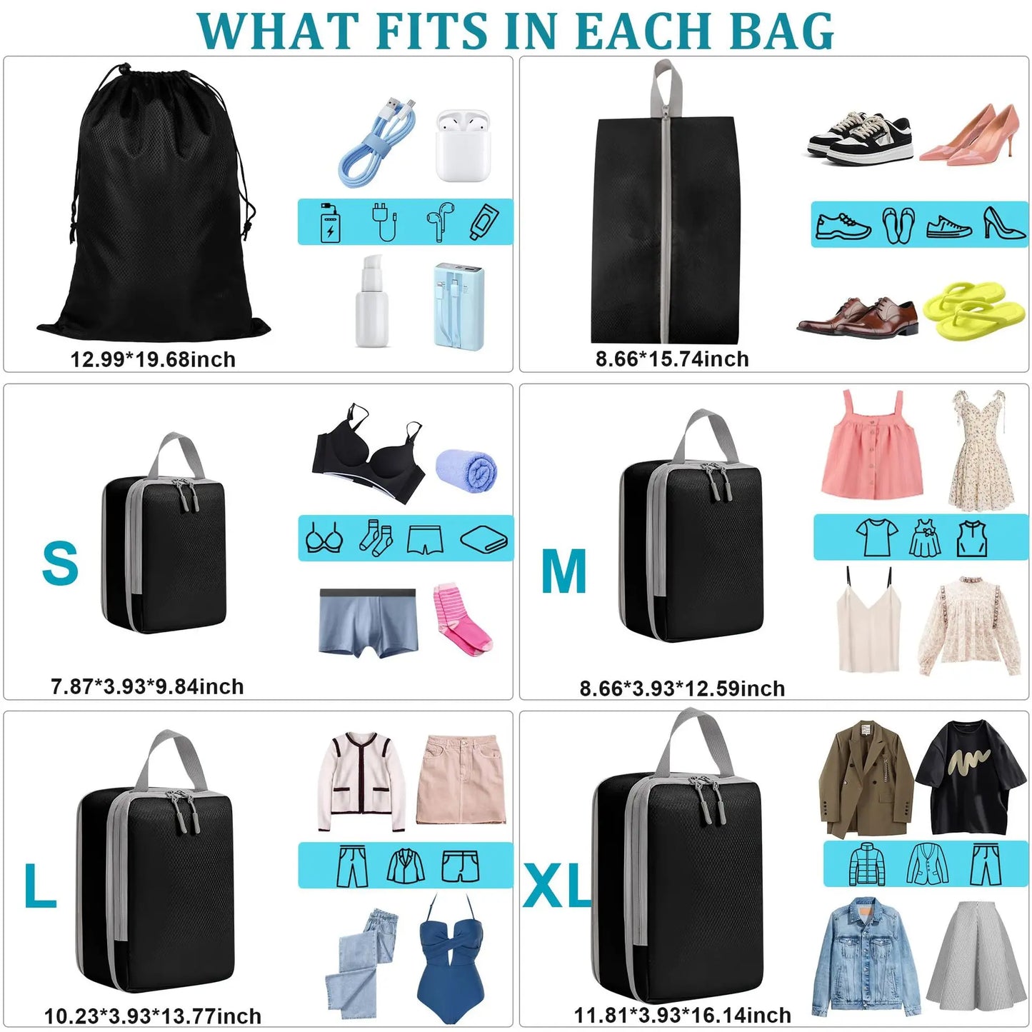 Travel Organizer Set | Compressible Packing Cubes with Waterproof Nylon | Versatile Luggage Solution for Efficient Packing 6