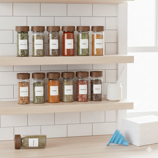 Essential Spice Organizer | 13-Piece Glass Spice Jar Set with Bamboo Lids | Stylish Storage for Fresh Seasonings 1
