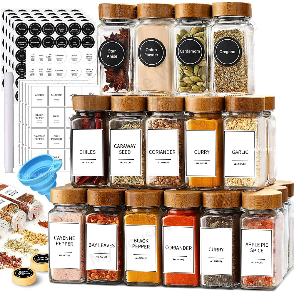 Essential Spice Organizer | 13-Piece Glass Spice Jar Set with Bamboo Lids | Stylish Storage for Fresh Seasonings 6