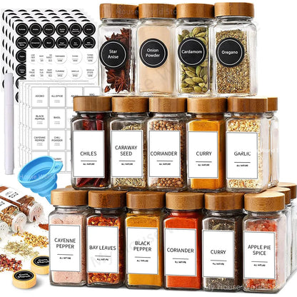Essential Spice Organizer | 13-Piece Glass Spice Jar Set with Bamboo Lids | Stylish Storage for Fresh Seasonings 6