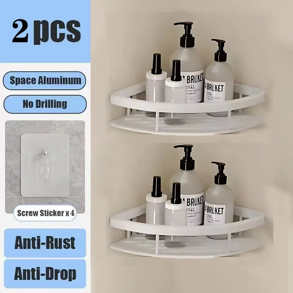 Corner Shelf | No-Drill Aluminum Corner Storage with Space-Saving Design | Stylish Wall-Mounted Organizer for Bathroom and Kitchen 18