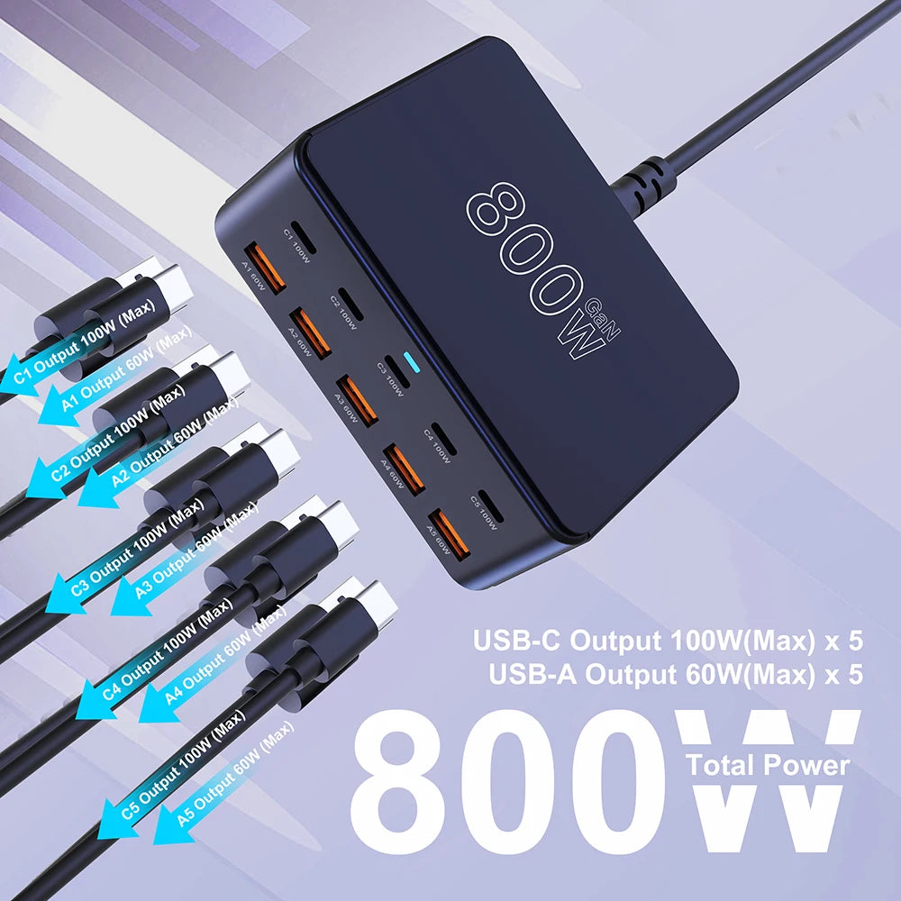 Universal Multiport USB C GaN Charger | 800W Fast Charging for Laptops & Devices 17