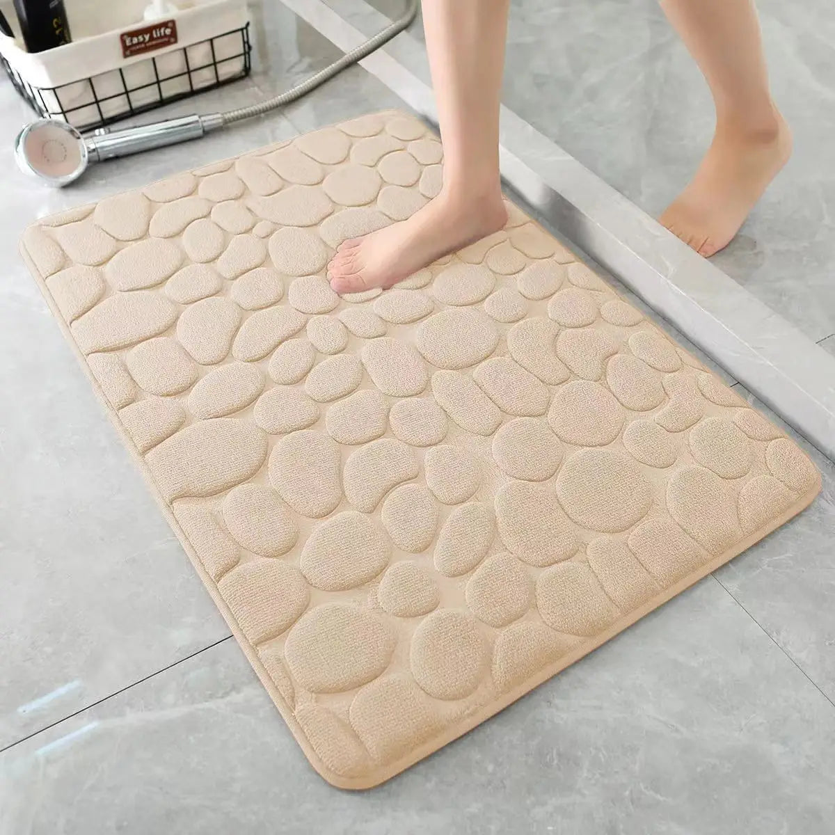 Elegant Cobblestone Bath Mat | 3D Non-Slip Design for Enhanced Safety 3