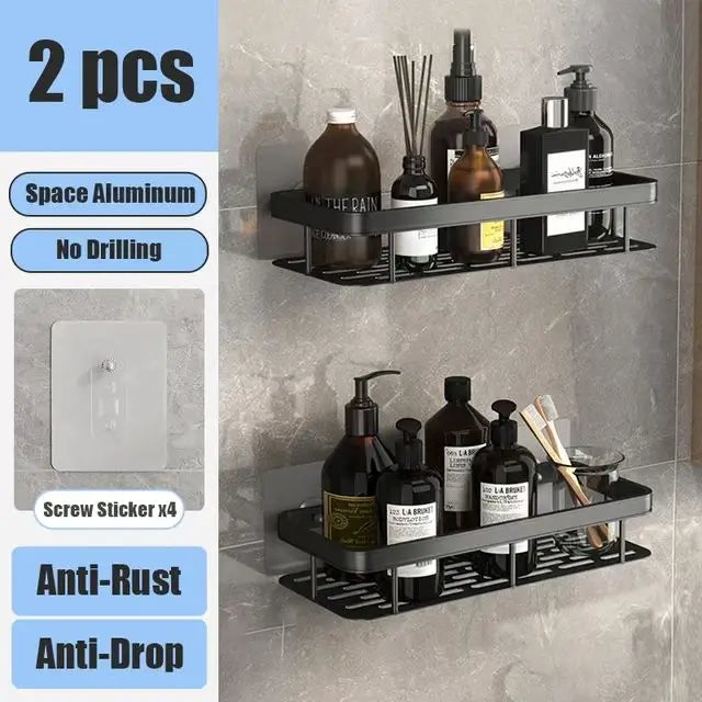 Corner Shelf | No-Drill Aluminum Corner Storage with Space-Saving Design | Stylish Wall-Mounted Organizer for Bathroom and Kitchen 11