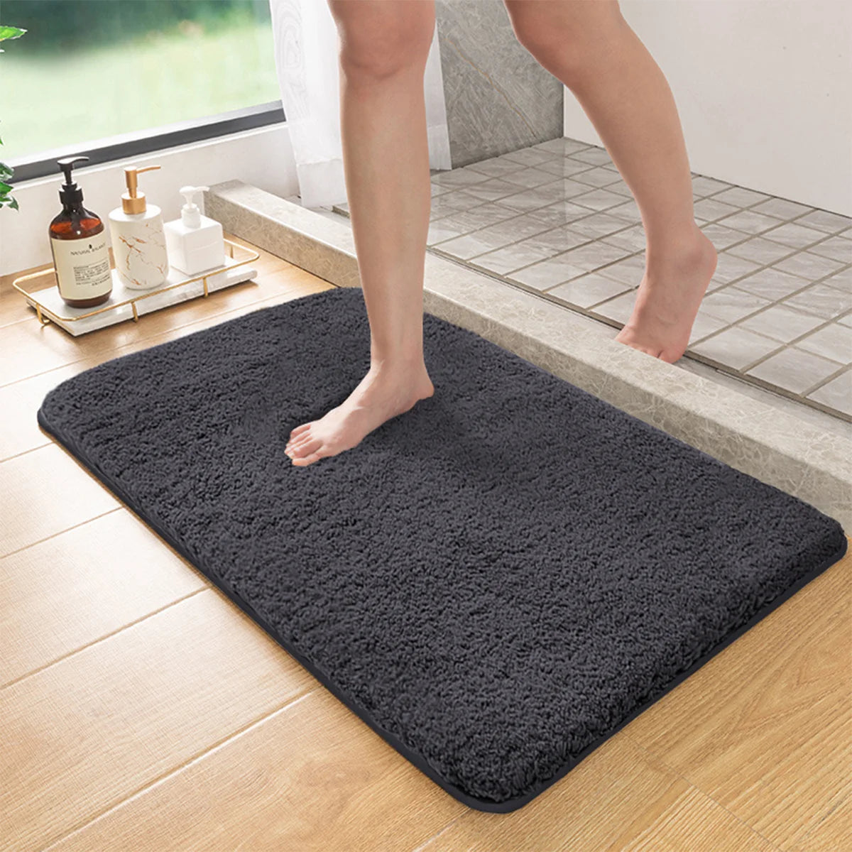 Cozy Collection | Non-Slip Bath Mat with High Absorbency & Furry Texture | Soft Rug for Bathroom Comfort 4
