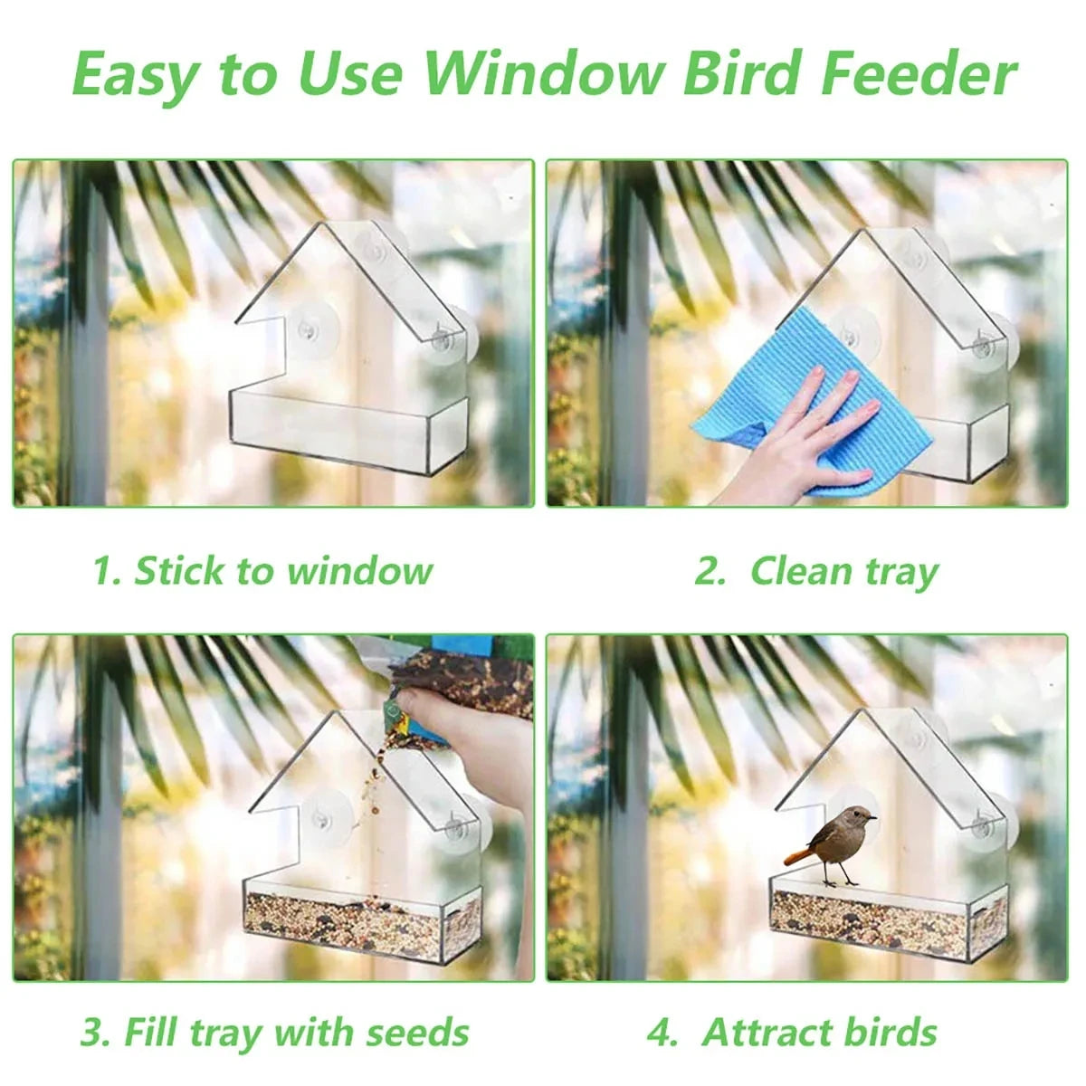 Window Bird Feeder | Transparent Acrylic Design with Secure Suction Cups for Close-Up Birdwatching 7