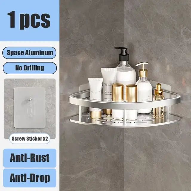 Corner Shelf | No-Drill Aluminum Corner Storage with Space-Saving Design | Stylish Wall-Mounted Organizer for Bathroom and Kitchen 8