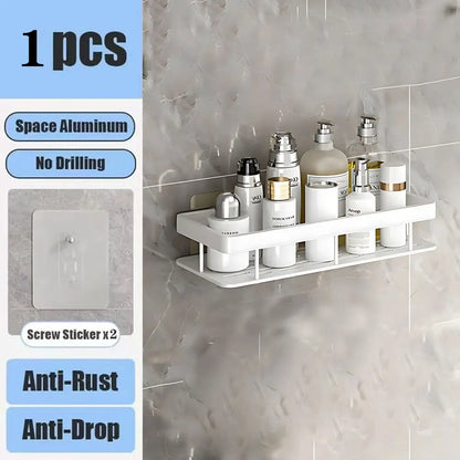 Corner Shelf | No-Drill Aluminum Corner Storage with Space-Saving Design | Stylish Wall-Mounted Organizer for Bathroom and Kitchen 2