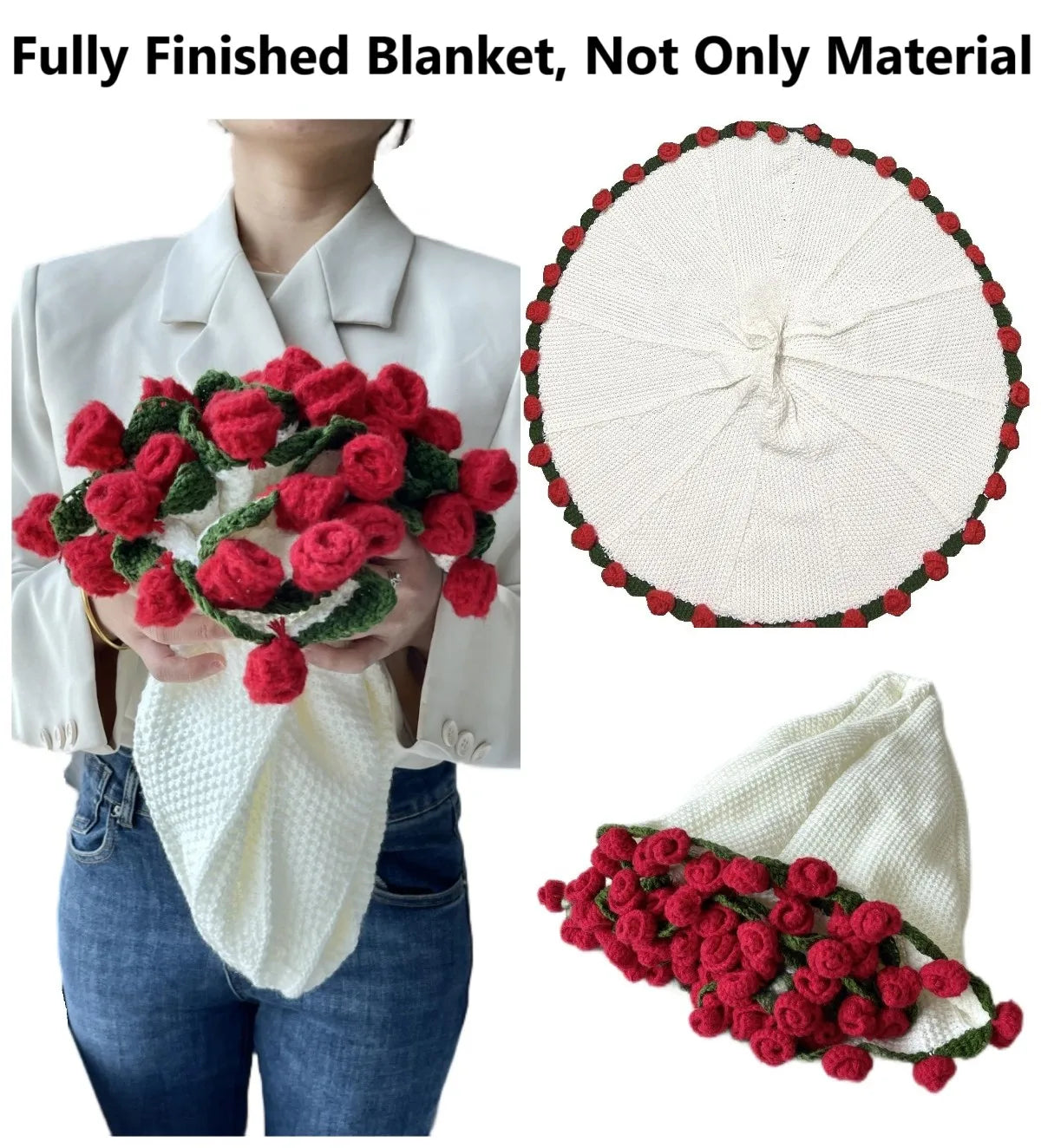 Crochet Collection | Soft Acrylic Throw Blanket with Rose Design | Cozy Comfort for Home Decor 5