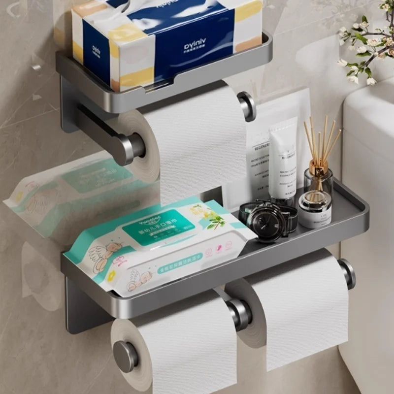 Stylish Wall-Mounted Toilet Paper Holder with Durable Aluminum Alloy Design for Space-Saving Convenience 8