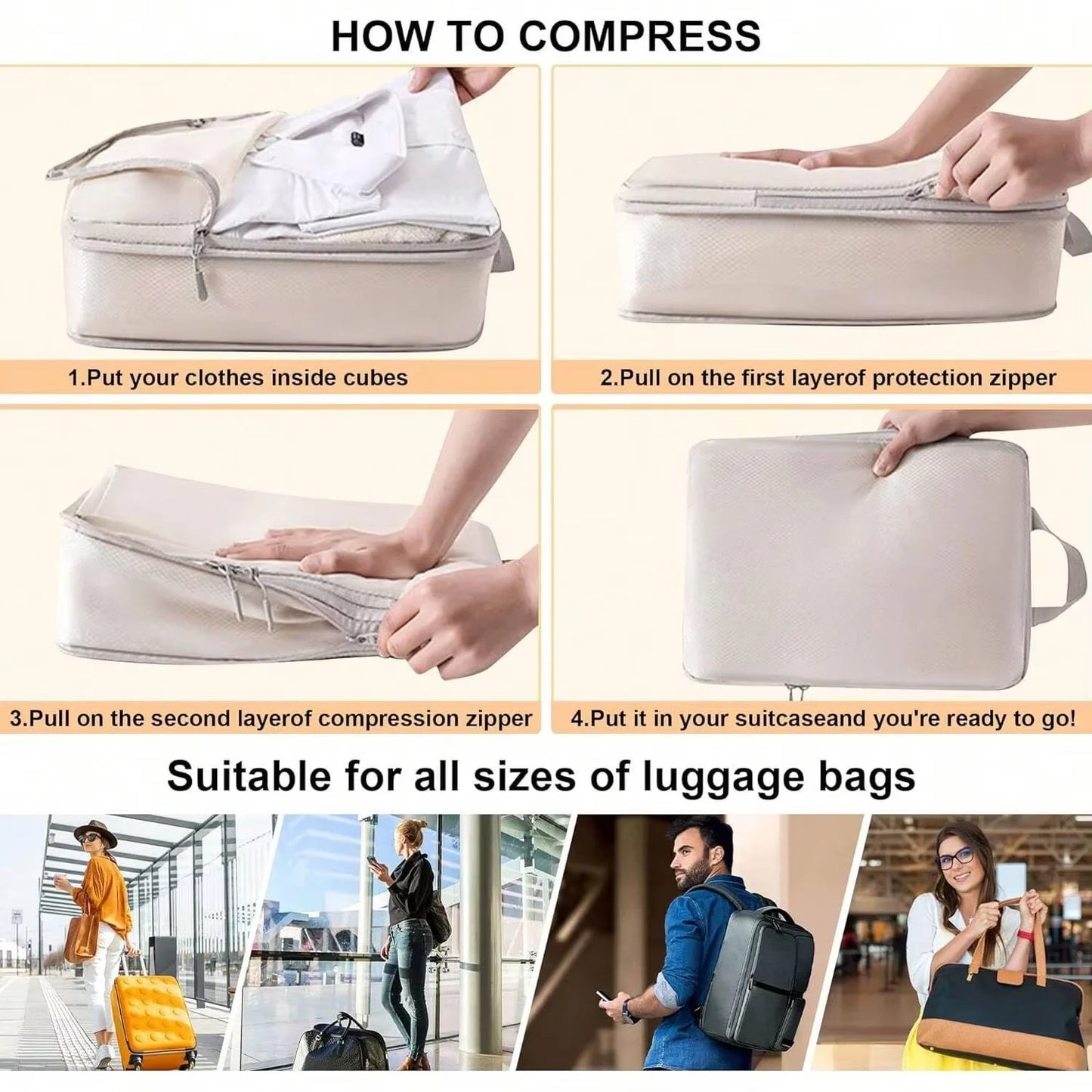 Travel Organizer Set | Compressible Packing Cubes with Waterproof Nylon | Versatile Luggage Solution for Efficient Packing 7