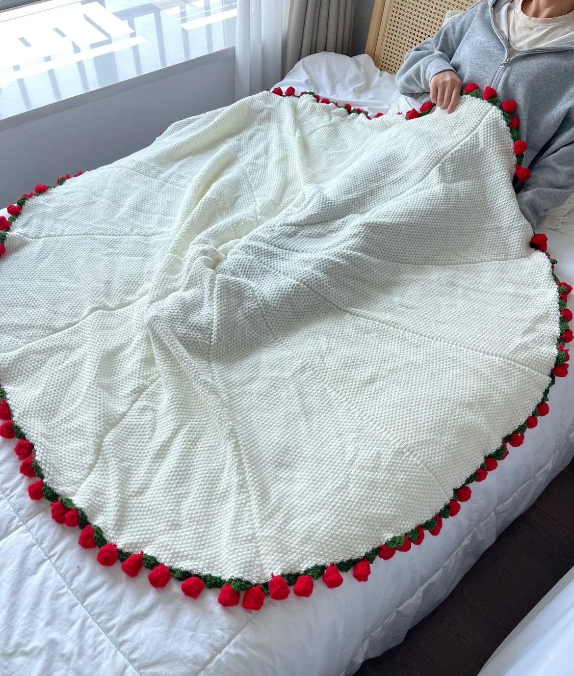 Crochet Collection | Soft Acrylic Throw Blanket with Rose Design | Cozy Comfort for Home Decor 9