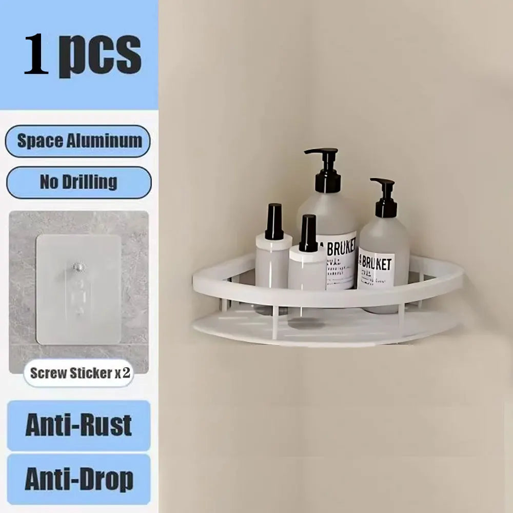 Corner Shelf | No-Drill Aluminum Corner Storage with Space-Saving Design | Stylish Wall-Mounted Organizer for Bathroom and Kitchen 16