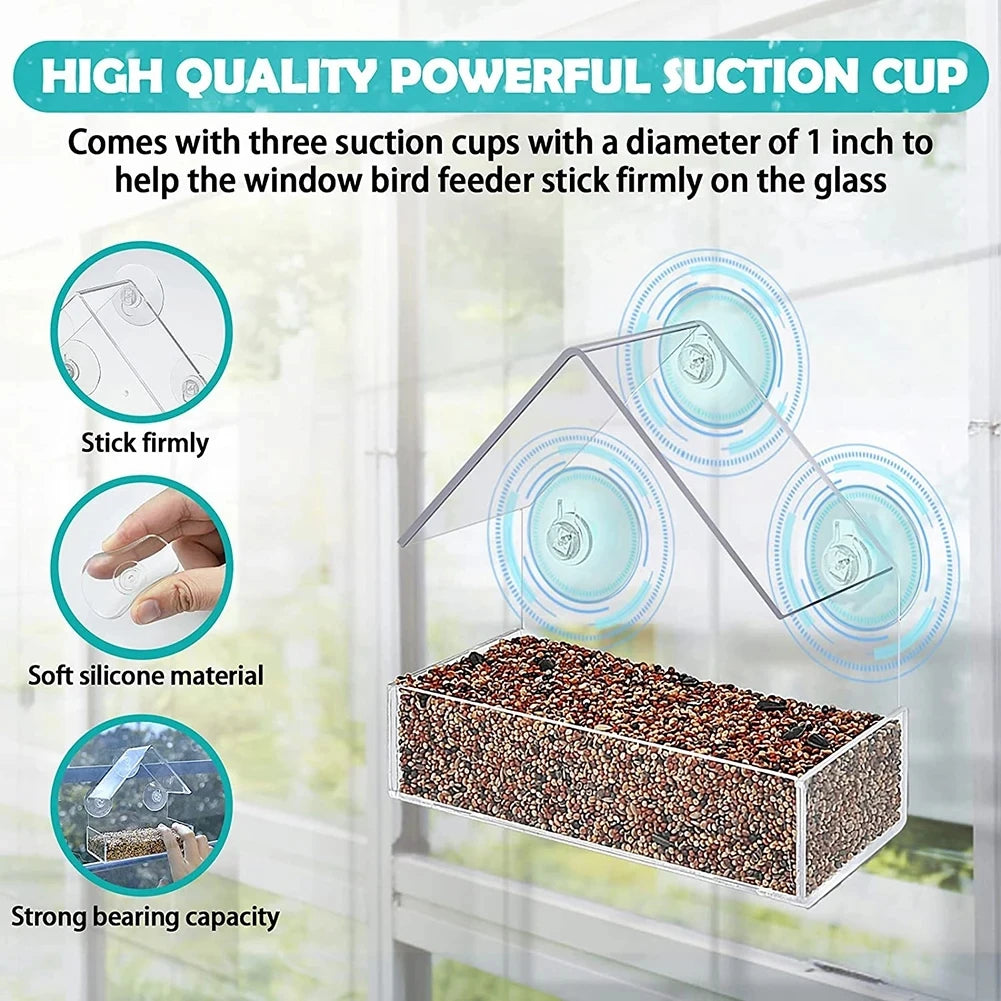 Window Bird Feeder | Transparent Acrylic Design with Secure Suction Cups for Close-Up Birdwatching 5