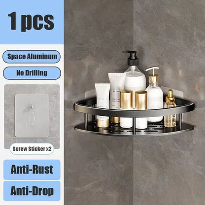 Corner Shelf | No-Drill Aluminum Corner Storage with Space-Saving Design | Stylish Wall-Mounted Organizer for Bathroom and Kitchen 10