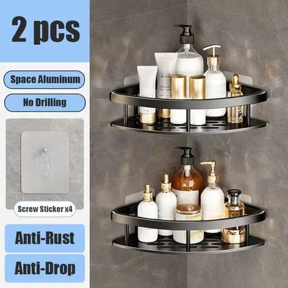 Corner Shelf | No-Drill Aluminum Corner Storage with Space-Saving Design | Stylish Wall-Mounted Organizer for Bathroom and Kitchen 14