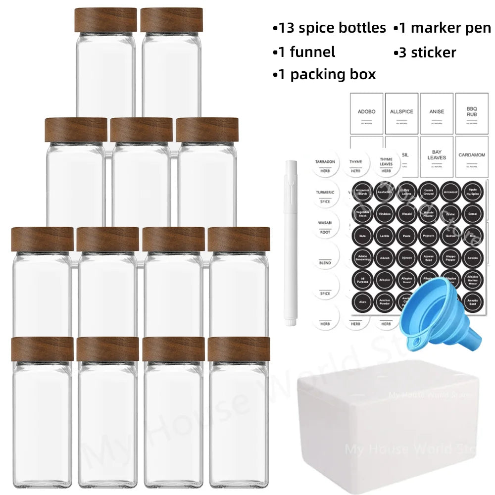 Essential Spice Organizer | 13-Piece Glass Spice Jar Set with Bamboo Lids | Stylish Storage for Fresh Seasonings 4
