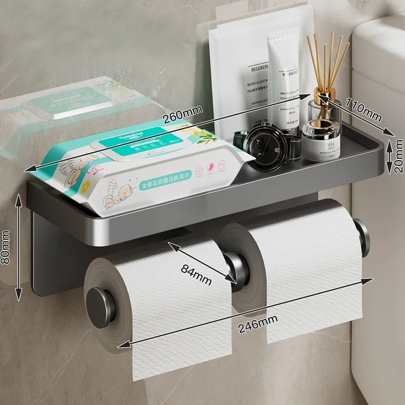 Stylish Wall-Mounted Toilet Paper Holder with Durable Aluminum Alloy Design for Space-Saving Convenience 4